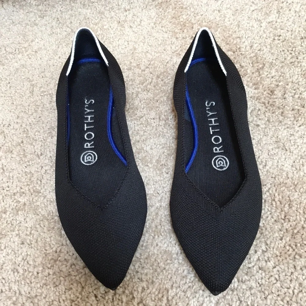 ROTHY'S Size 6.5 black pointed toe flats